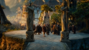 Dwarves Bilbo and Gandalf in Rivendell Hobbit Movie
